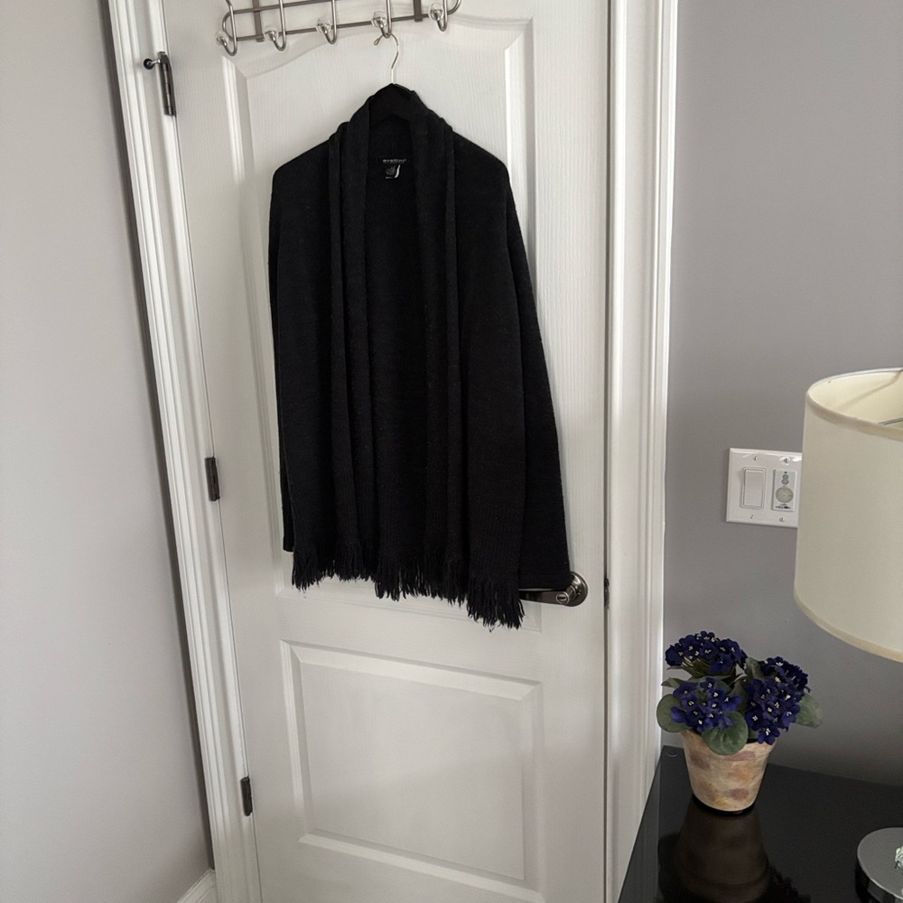 Avellini Elegant Charcoal Black Sweater with Fringe Trim